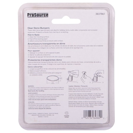Prosource Furniture Bumper Pad, Polyurethane, Clear, 3/8 in Dia, 5/32 in Thick, Dome FE-S402-PS