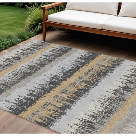 Homeroots 9' X 12' Gray Brown And Beige Striped Washable Indoor Outdoor Area Rug 598356