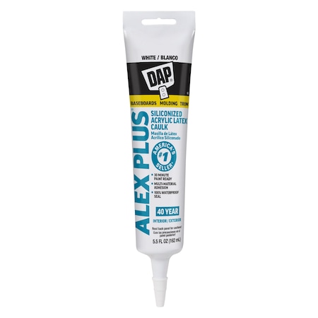 Dap Silicone Caulk, 6 oz, Tube, White, Silicone Base, ALEX PLUS 18128