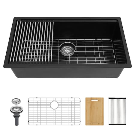 Wrightmaster 33 in. Undermount Single Bowl Granite Composite Kitchen Sink with Accessories ZOR-P178322