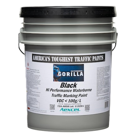 Aexcel Gorilla High-Performance Traffic & Zone Marking Paint, Water-based Acrylic Latex, Black, 5-Gallon 72A-A058F03