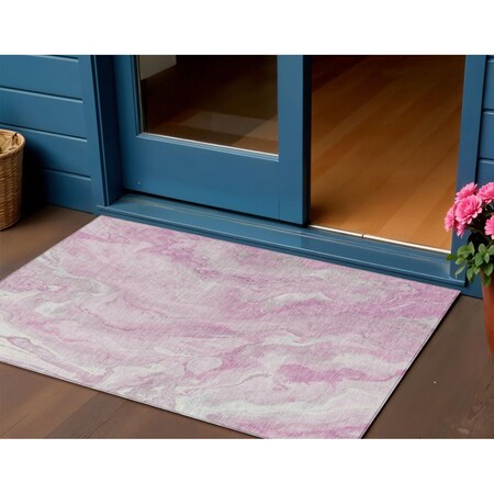 Homeroots 3' X 5' Pink And Silver Abstract Washable Indoor Outdoor Area Rug 618370
