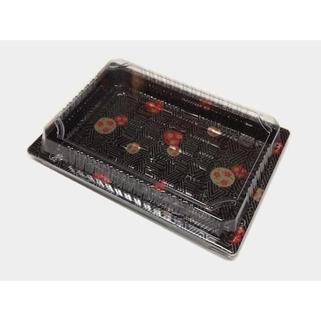 Ecoquality 10.25x7.375 Inch Black Sushi Tray with Lid, For Sushi, Appetizers and Desserts, 42PK EQSUST025-42