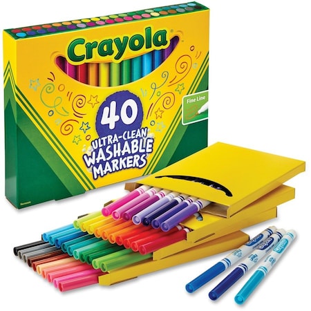 Crayola Ultra-Clean Fine Line Washable Markers, Assorted, PK40 5878-61
