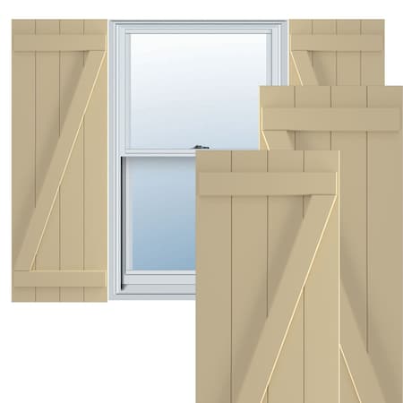 Ekena Millwork True Fit PVC, Four Board Joined Board-n-Batten Shutters w/Z-Bar, Natural Twine , 21 1/2W x 48H, PR TFP102BBF21X048NT