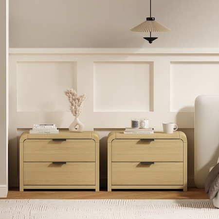 Manhattan Comfort Grace Nightstand in Natural Oak and Black - Set of 2 2-NS007-NO