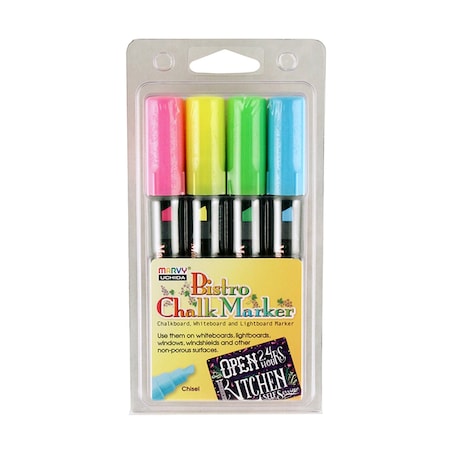 Marvy Uchida Broad Point Chalk Marker Chisel Tip Set 4H, Fluorescent Colors, 4PK 483-4H