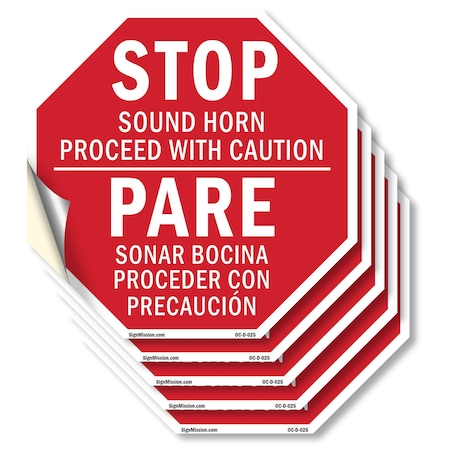 Signmission Stopsound Horn Proceed with Caution, 6 inch X 6 inch, Vinyl Decal, 5PK OC-D-5PACK-6-25