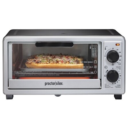 Proctor-Silex Toaster Oven, 1100 W, 4-Slice, Manual Control, Stainless Steel, Black 31260G