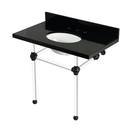Kingston Brass 36" Black Granite Console Sink with Acrylic Legs, 8-Inch, 3-Hole, Black Granite/Matte Black KVPK3630KA0