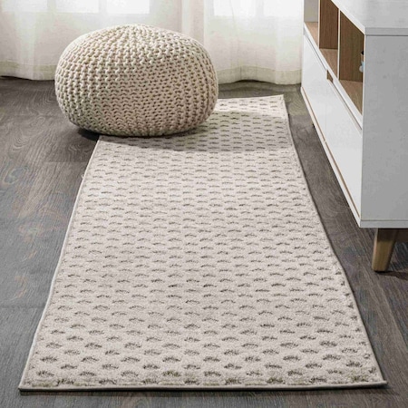 Jonathan Y Rabat High-Low Pile Mini-Diamond Trellis Beige 2 ft. x 8 ft. Indoor/Outdoor Runner Rug SBH101A-28