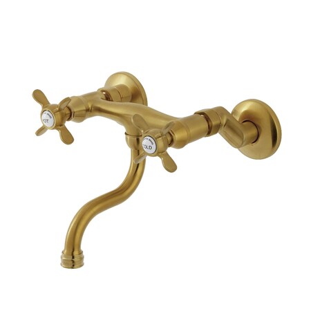 Kingston Brass Double-Handle Wall Mount Bathroom Faucet, Brushed Brass KS2117BEX