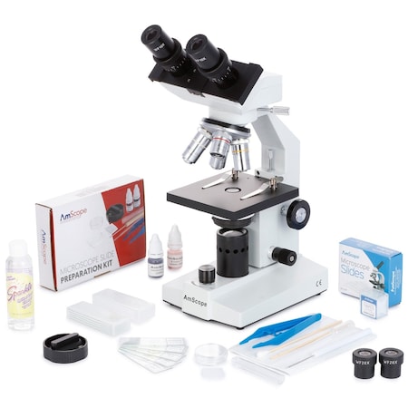 Amscope B100 Biological Binocular Compound Microscope 40X-1600X w/LED, Mech. Stage, Slide Making Kit and 3MP B100A-SP14-CLS-50P100S-E3