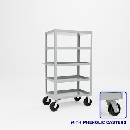Pucel Five Shelf Extra Heavy Duty Stock Cart, 24 in W x 68 in H x 36 in D, Black H-2436-P