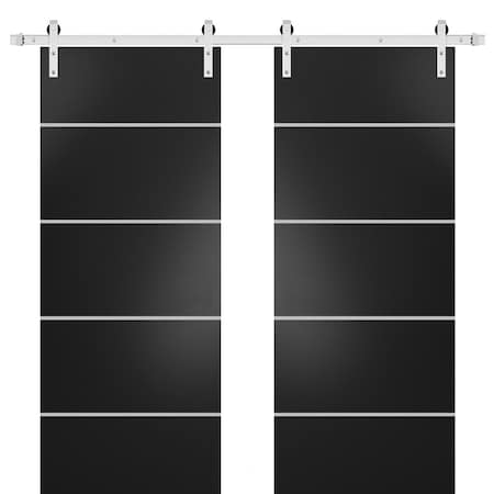 Sartodoors Sturdy Double Barn Door with Hardware, Planum 0210 Black Matte and Aluminum Strips, 13FT Rail Hange PLANUM0210DB-S-BLK-36 x 84 (2* 18x84)