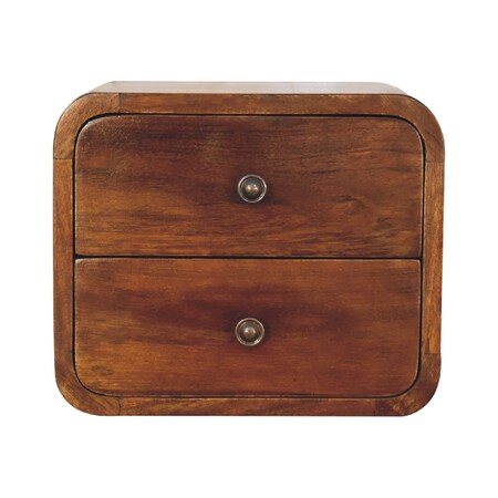 Homeroots 12" Brown Solid Wood Square Two Drawer Floating Nightstand 651480