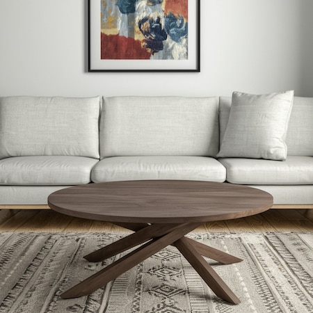 Homeroots 42" Brown Solid Wood Round Cross Legs Coffee Table 597142