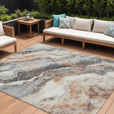 Homeroots 10' X 14' Silver And Copper Abstract Washable Indoor Outdoor Area Rug 618435