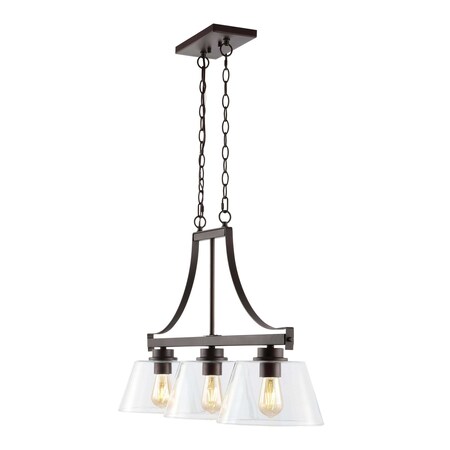 Jonathan Y Jayden 36" 3-Light Industrial Farmhouse Iron/Glass Linear LED Pendant, Oil Rubbed Bronze/Clear JYL7590A