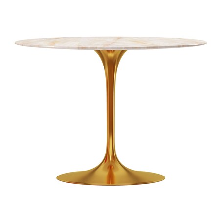 Homeroots 40" White And Gold Rounded Stone And Metal Pedestal Base Dining Table 520848