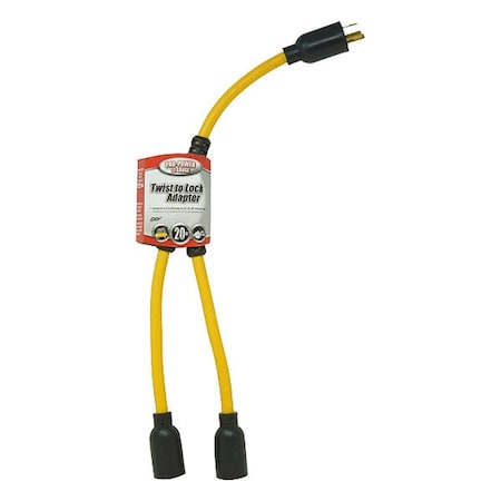 Southwire Cord Adapter, 20 in, Yellow, 2 Outlet 90228802