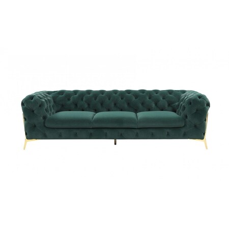 Homeroots 97" Green Velvet Sofa With Gold Legs 480926