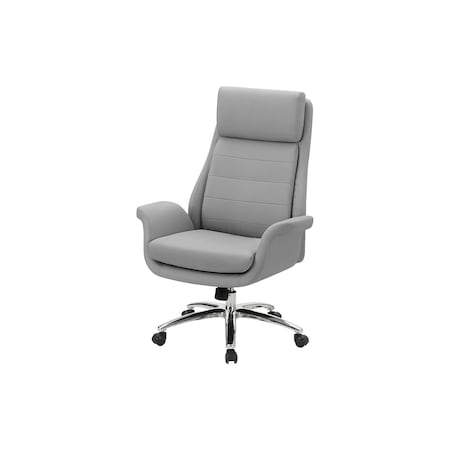 Monarch Specialties Office Chair, Adjustable Height, Armrests, Ergonomic, Swivel, Desk, Grey Leather Look, Chrome Metal I 7251