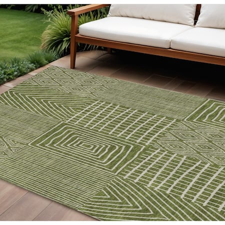 Homeroots 10' X 14' Olive Green And Beige Geometric Washable Indoor Outdoor Area Rug 596961
