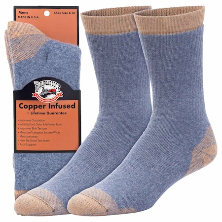 Railroad Sock Mens Premium Copper Infused Crew Socks, Denim/Copper, 6-12 M, 1 PR 4010 DE