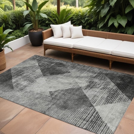 Homeroots 9' X 12' Gray And Black Geometric Washable Indoor Outdoor Area Rug 602849