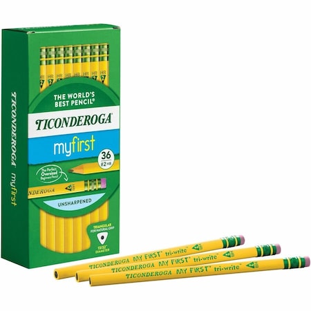Dixon Ticonderoga My First Tri-Write Beginner HB No 2 Pencil With Eraser, 36/Box 13082