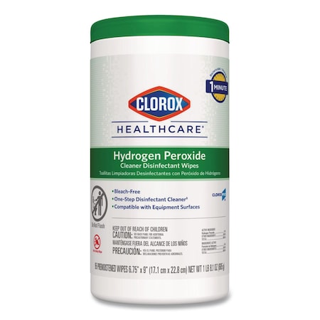 Clorox Hydrogen Peroxide Cleaner Disinfectant Wipes, 6.75 x 9, White, 95 Wipes CLO 30824