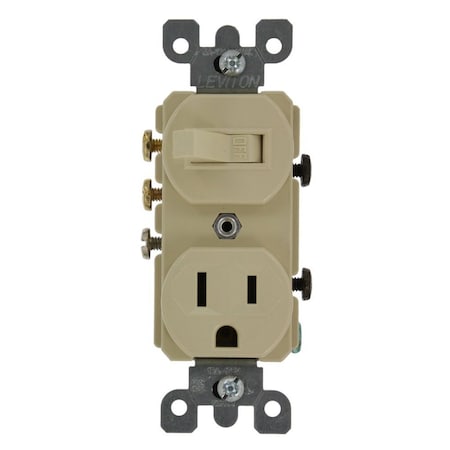 Leviton Duplex Style 3-Way/5-15R AC Combination Switch, 15 Amp, 120 Volt, Ivory 5245-I