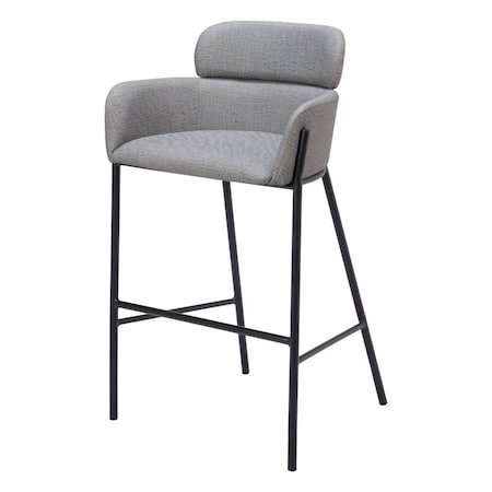 Homeroots 30" Slate Gray And Black Fabric And Steel Bar Height Bar Chair 555662