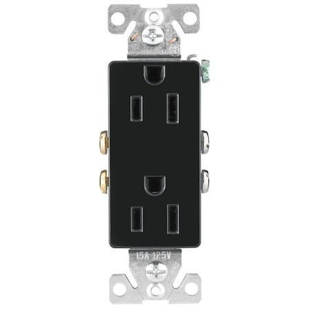 Eaton Wiring Devices Straight Blade Receptacle, 5-15R, 15 A, 125V AC, 2 Pole, 3 Wire, Flush Mount, Grounded 1107-9BK-BOX