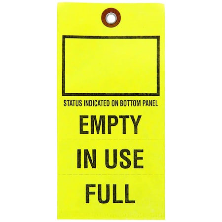 Brady Valve Indicator Tag CYLINDER STATUS INDICATED ON BOTTOM PANEL Tyvek BK/YL 25/PK, 25PK 103670