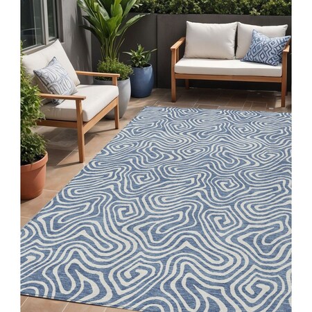 Homeroots 5' X 8' Denim Blue And Ivory Abstract Washable Indoor Outdoor Area Rug 599707