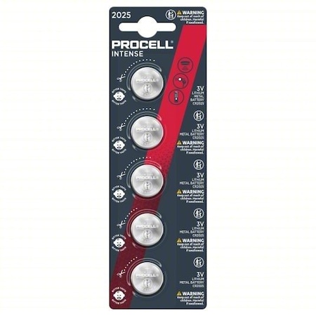 Procell Intense Specialty Lithium Coin Battery, 3V, 5 Pack Tear Strip, 5PK CR2025