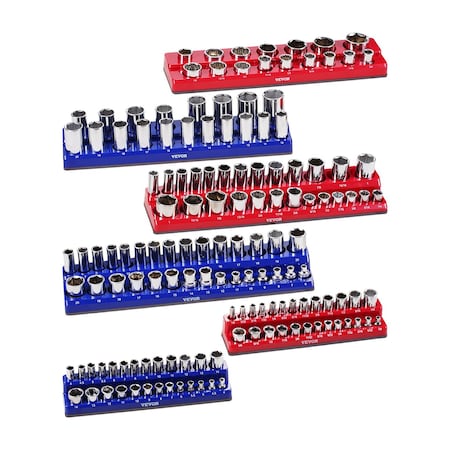 Vevor Magnetic Socket Organizer Set 8PCS Socket Trays Blue & Red for Metric SAE, 8PK QJ7333-8pc