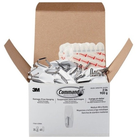 Command Hook, White, Metal/Plastic, 1 in D, PK35 17065-S35NA