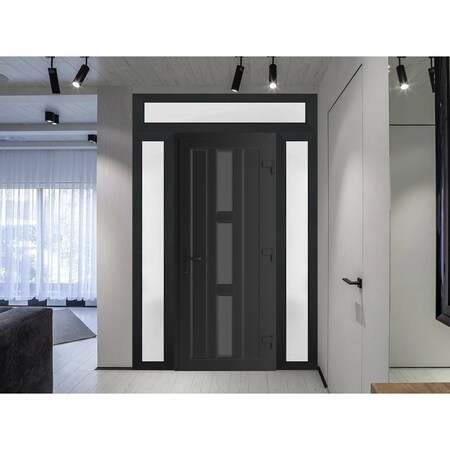 Vdomdoors Front Exterior Prehung Metal-Plastic Door Frosted Glass / MANUX 8112 Matte Black / Office Commercia MANUX8112EXD-BLK-W14+32+14xH80+12-LH-I