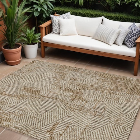 Homeroots 8' X 10' Brown And Beige Geometric Washable Indoor Outdoor Area Rug 594572
