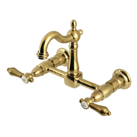 Kingston Brass Two-Handle Wall Mount Bridge Kitchen Faucet, Brushed Brass KS2447BAL