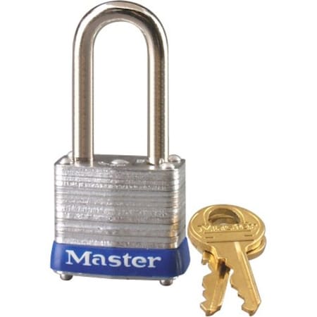 Master Lock Padlock, Keyed Different, Long Shackle, Rectangular Steel Body, Steel Shackle, 1/2 in W 7LF