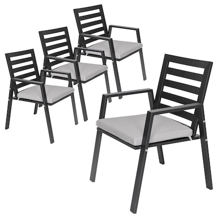 Leisuremod Chelsea Modern Patio Dining Armchair in Aluminum with Removable Cushions, Light Grey, 4PK CC20BL-LGR4