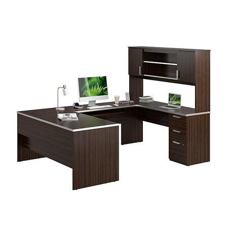Bestar U Shaped Desk U-Shape Desk, 93-39/64" D X 65.9" H, 65" W X Melamine, Dark Chocolate 52414-79