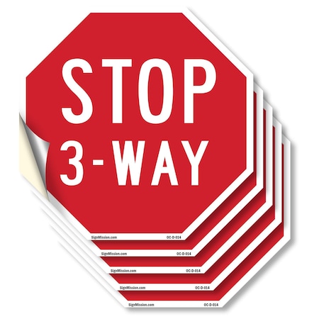 Signmission Stop 3-way, 4 inch X 4 inch, Vinyl Decal, 5PK OC-D-5PACK-4-14