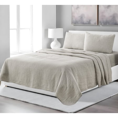 Homeroots Four Piece Light Gray Linen Sheet Set 520712