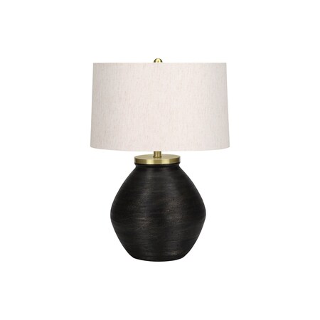 Homeroots 25" Black and Gold Concrete Round Table Lamp With Ivory Drum Shade 545853