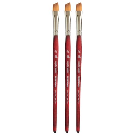 Princeton Velvetouch Angle Shader Brush, Synthetic Bristles, Short Handle Mixed Media, Size 3/8 inch, 3PK P3950AS037